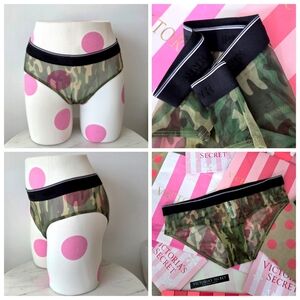 Victoria's Secret PINK Camouflage Hiphugger Hipster Panty NWT Sheer Mesh Logo